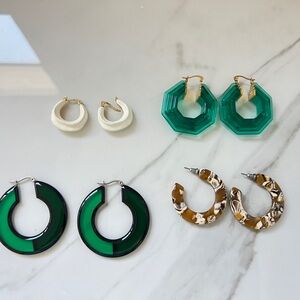 Set of Stylish Hoop Earrings in Green, White, and Brown
